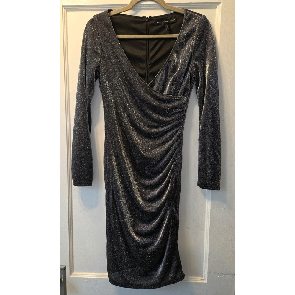 WHBM White House Black Market Shimmer Silver Black Sheath Dress 2